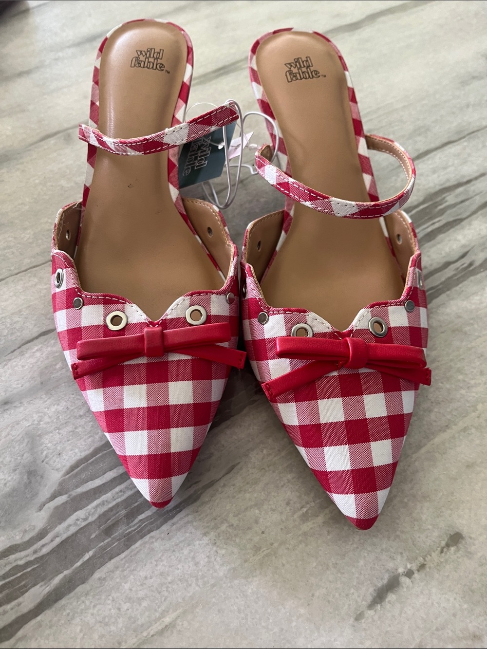 wild fable Red & White Gingham Pointed Slingback Mule with Bow - Picture 5 of 8